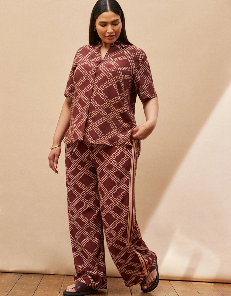 Brown Geo Print Wide Leg Trouser