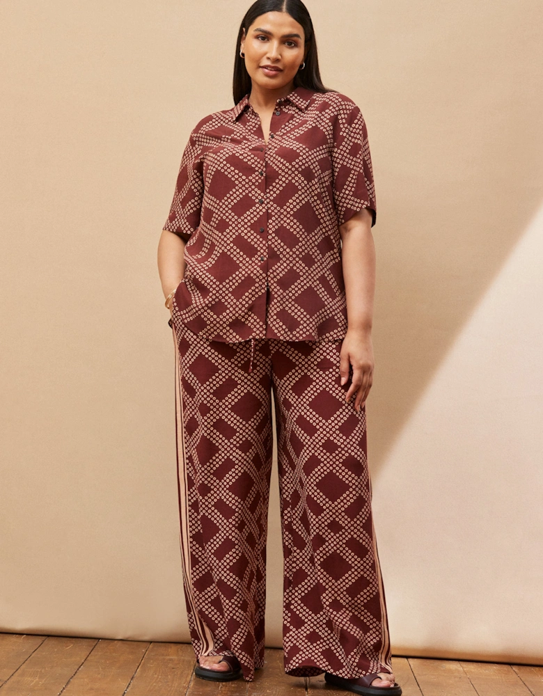 Brown Geo Print Wide Leg Trouser
