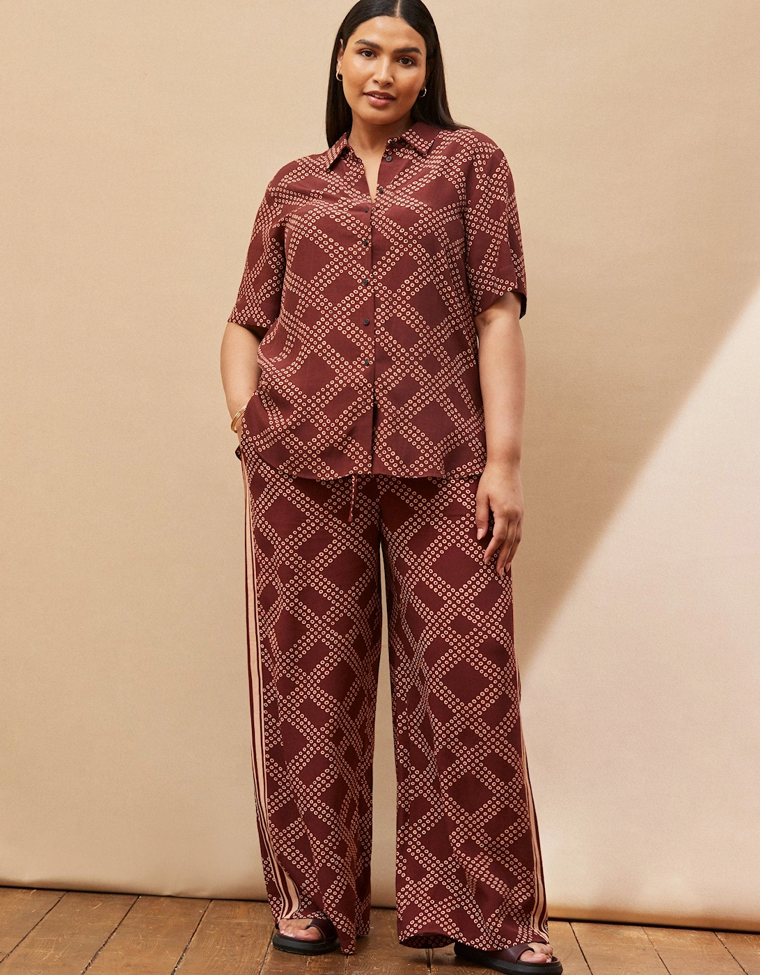 Brown Geo Print Wide Leg Trouser