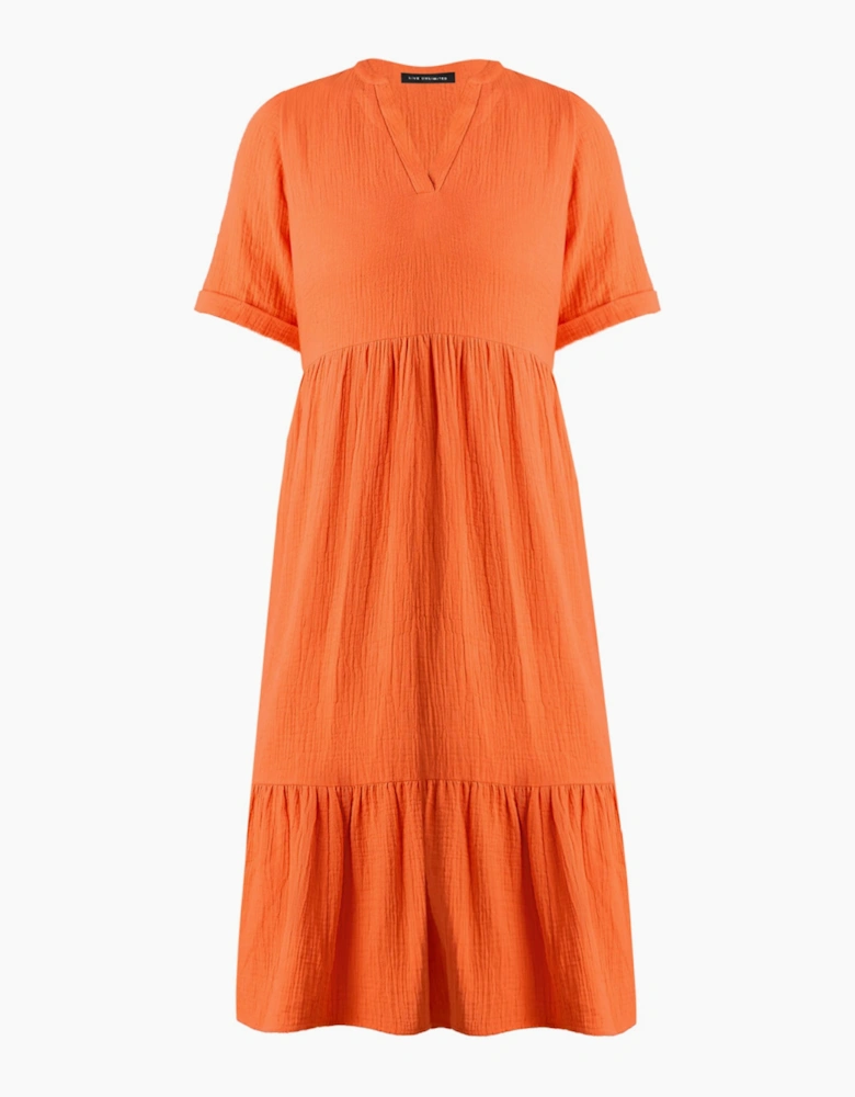 Orange Cotton Crinkle Tiered Dress