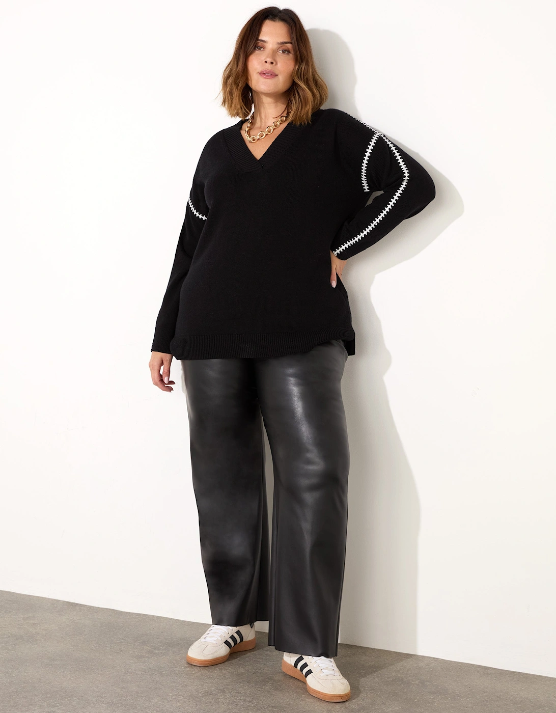 Black Faux Leather Elasticated Waist Trousers