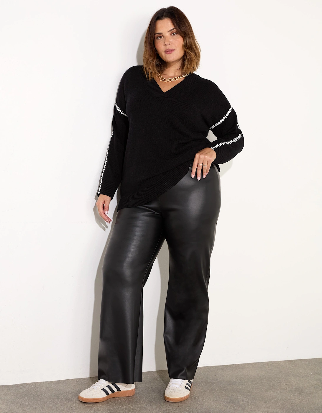 Black Faux Leather Elasticated Waist Trousers