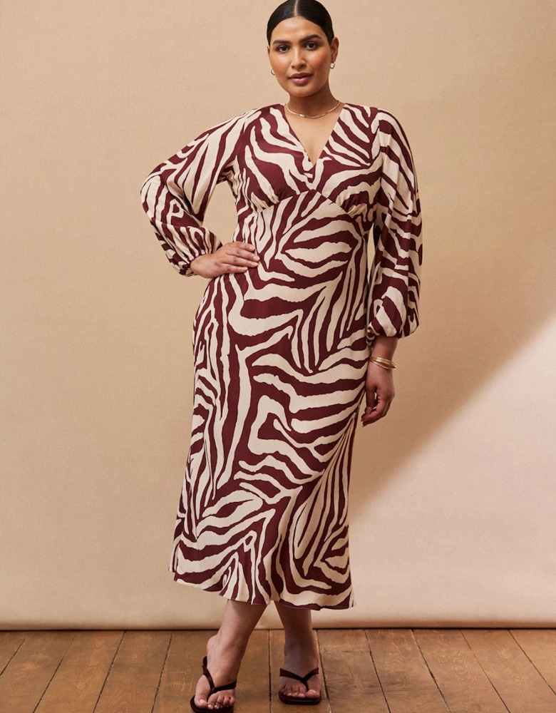 Chocolate Brown Animal Print V Neck Midaxi Dress