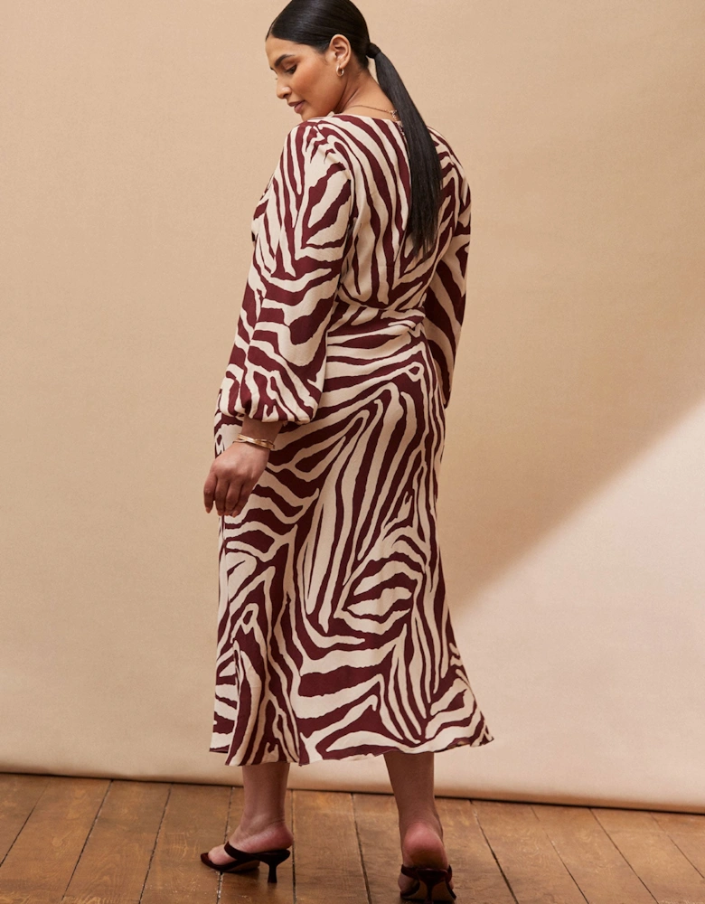 Chocolate Brown Animal Print V Neck Midaxi Dress