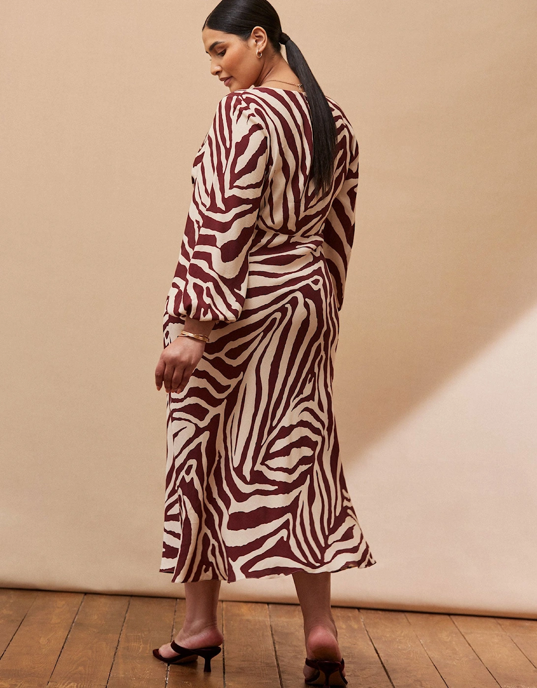 Chocolate Brown Animal Print V Neck Midaxi Dress
