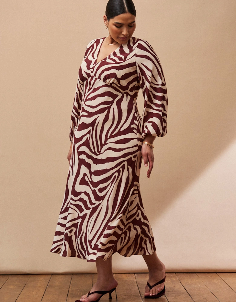 Chocolate Brown Animal Print V Neck Midaxi Dress