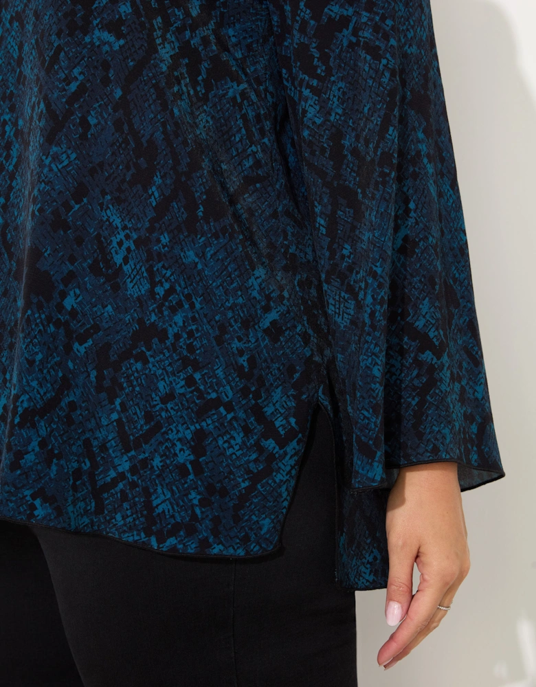 Blue Snake Print V-Neck Blouse