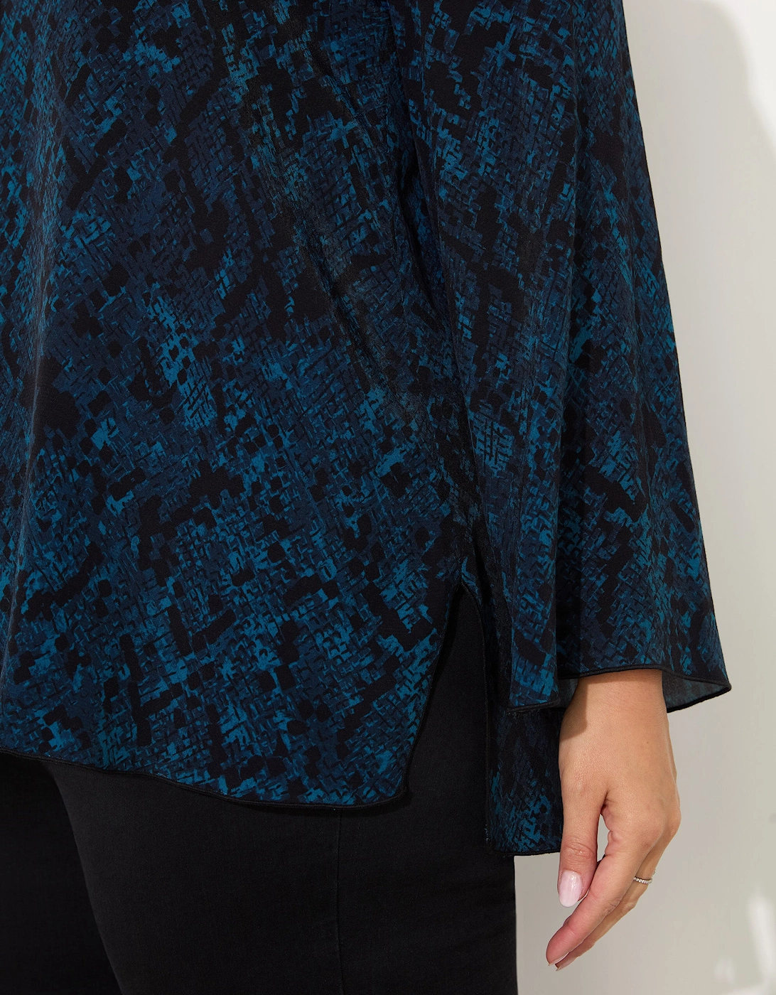 Blue Snake Print V-Neck Blouse