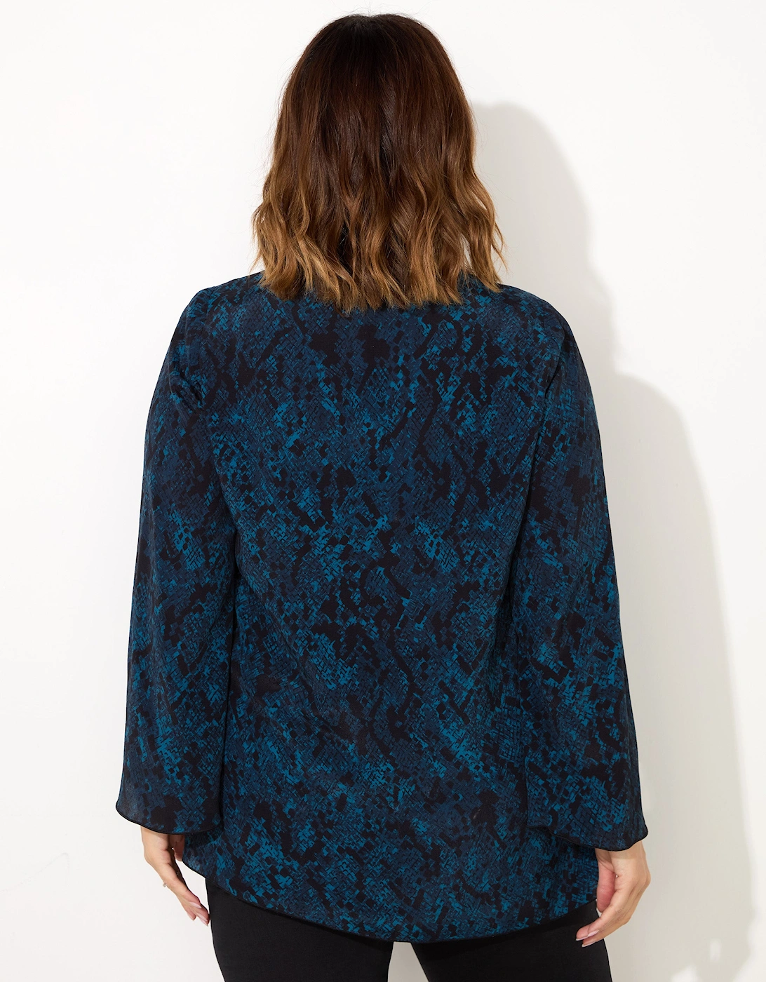 Blue Snake Print V-Neck Blouse