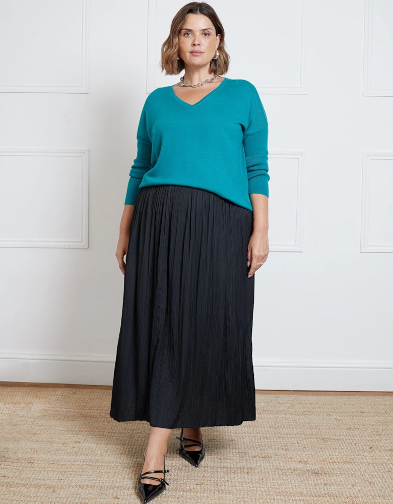 Black Pleated Midi Skirt