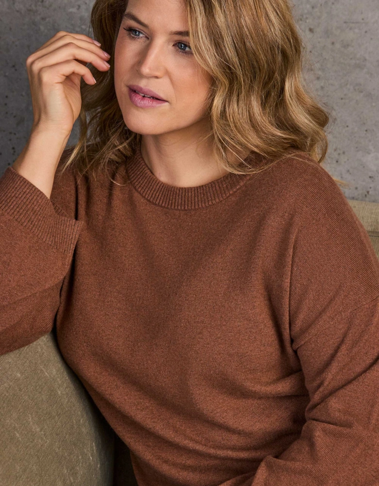 Chestnut Round Neck Knitted Jumper With Cashmere