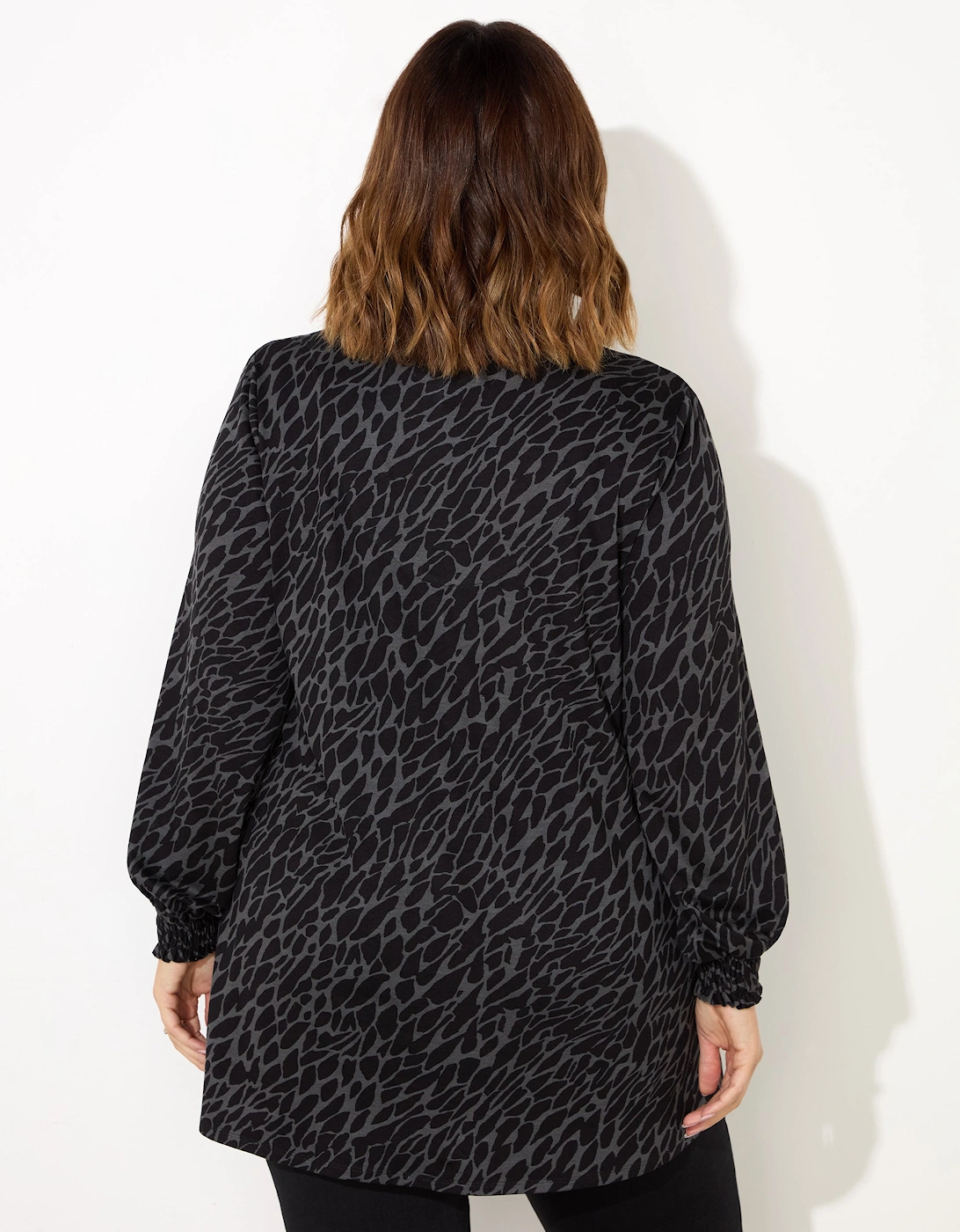 Grey Snake Print Jersey Nehru Collar Tunic