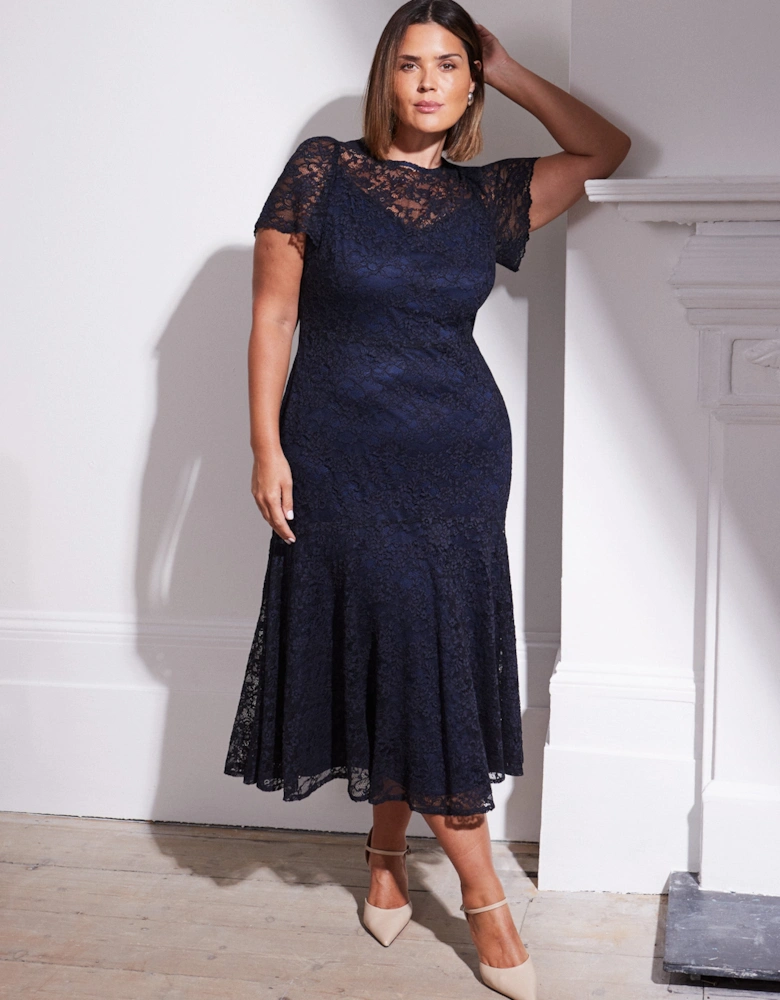Navy Lace Midaxi Dress