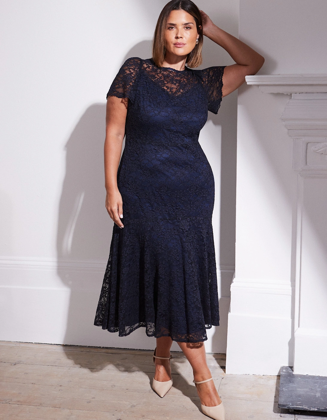 Live Unlimited London Live Unlimited London Women's Navy Lace Midaxi Dress