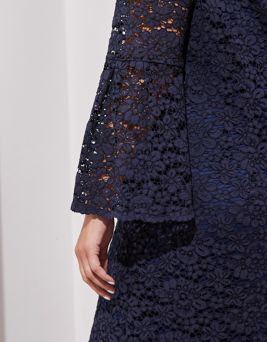 Navy Lace Dress With Flute Sleeve