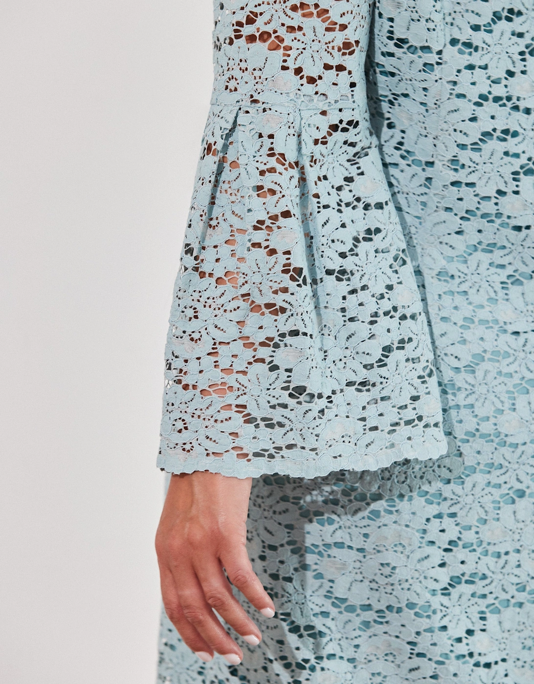 Light Blue Lace Dress With Flute Sleeve