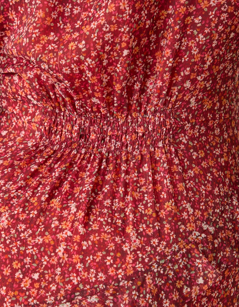 Floral Metallic Frill Midaxi Dress