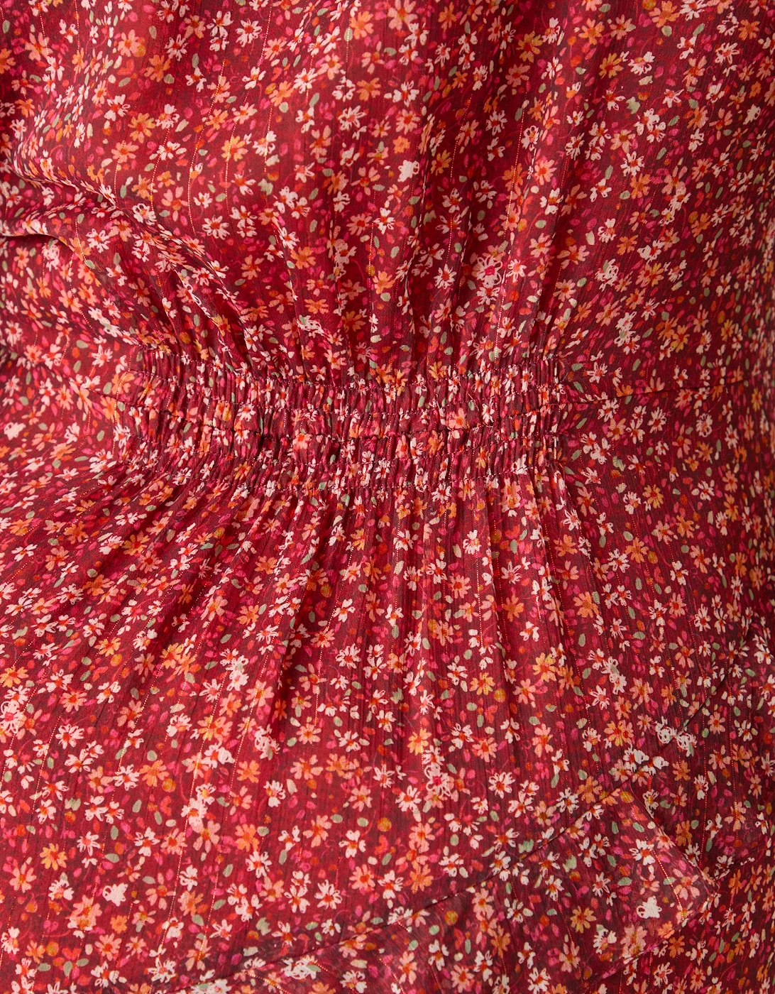 Floral Metallic Frill Midaxi Dress