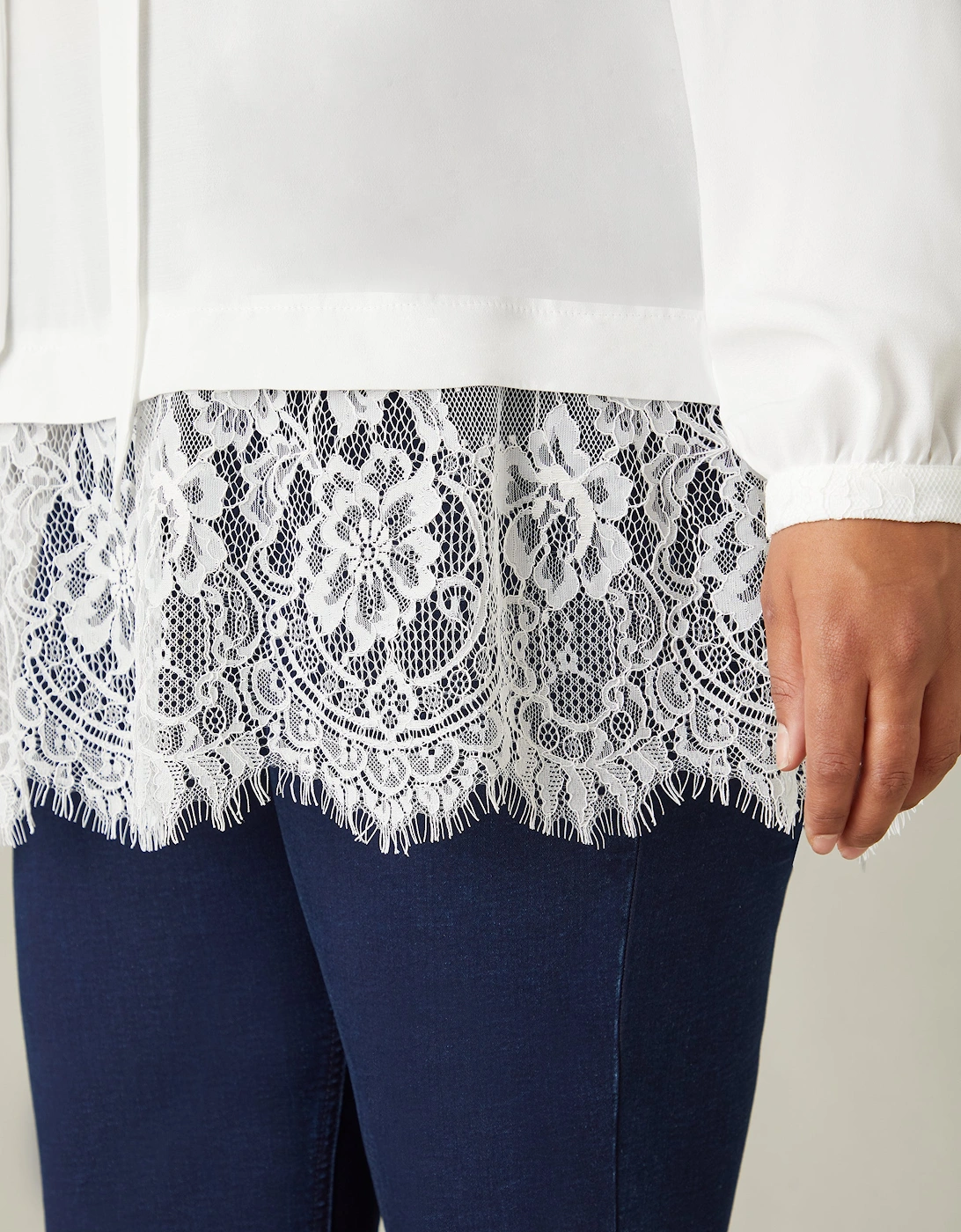 Ivory Lace Tie Neck Tunic