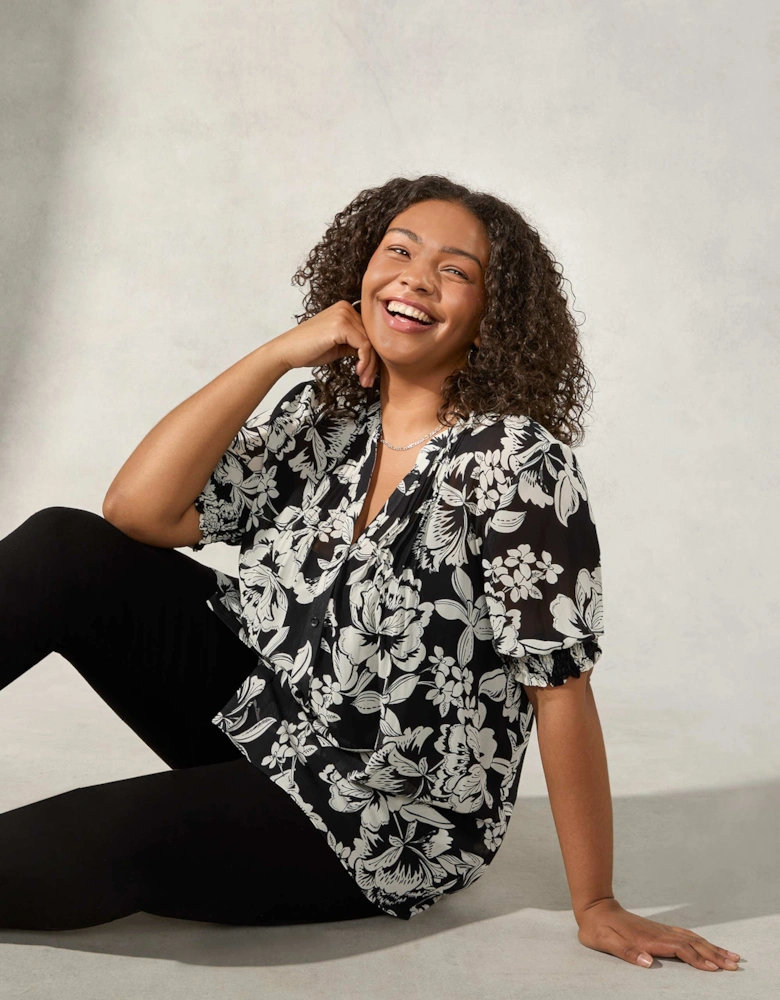 Mono Floral Pintuck Blouse
