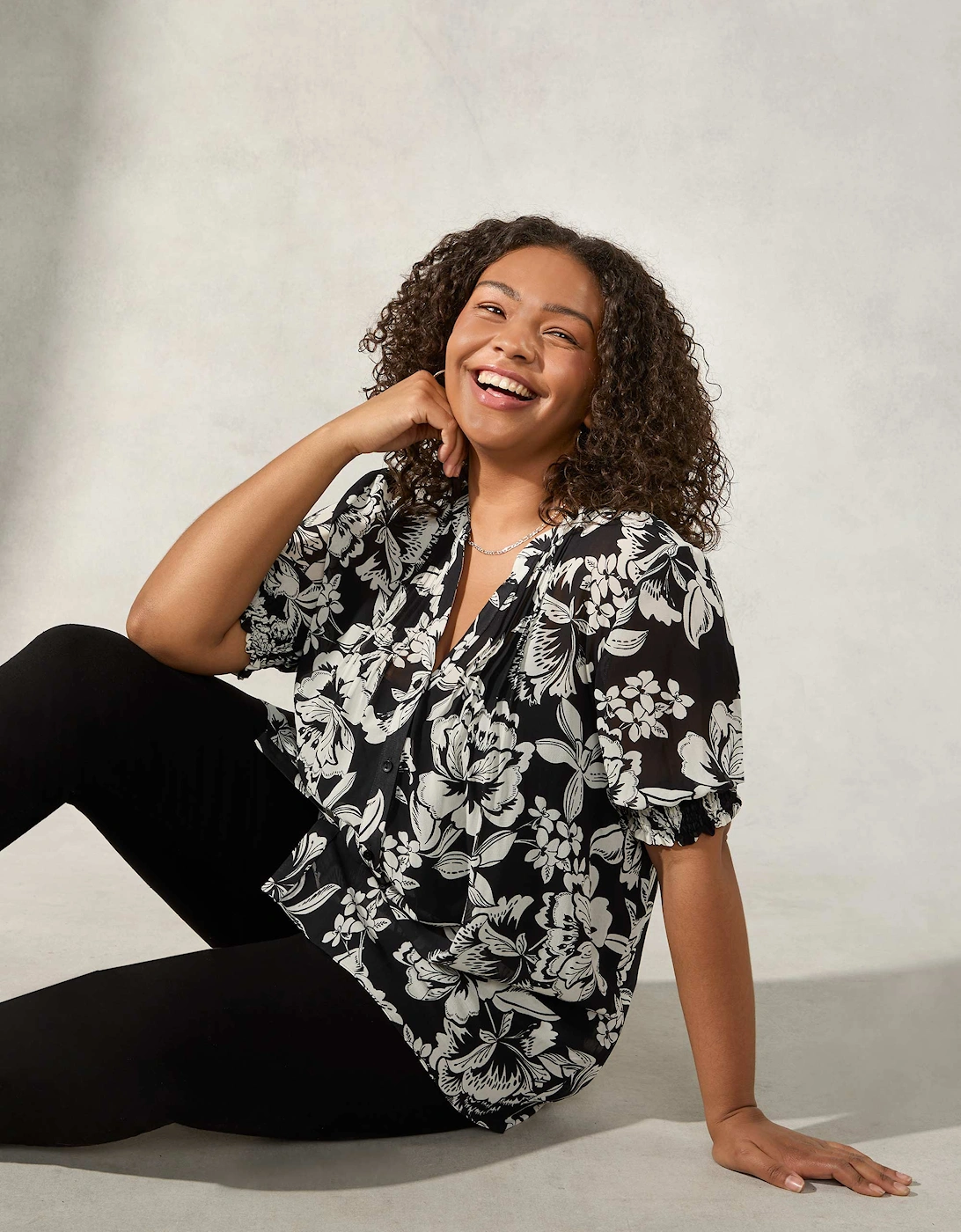 Mono Floral Pintuck Blouse