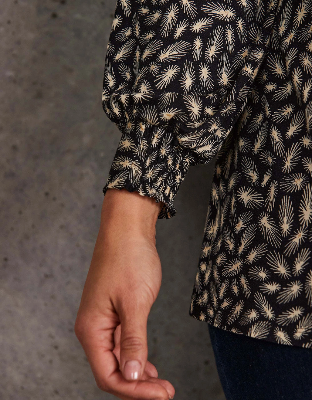 Black Feather Print Nehru Collar Tunic