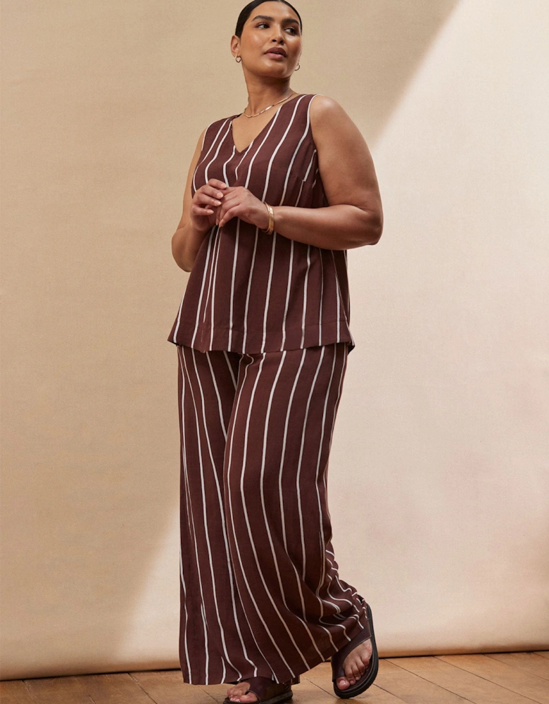 Chocolate Brown Stripe Wide Leg Trouser