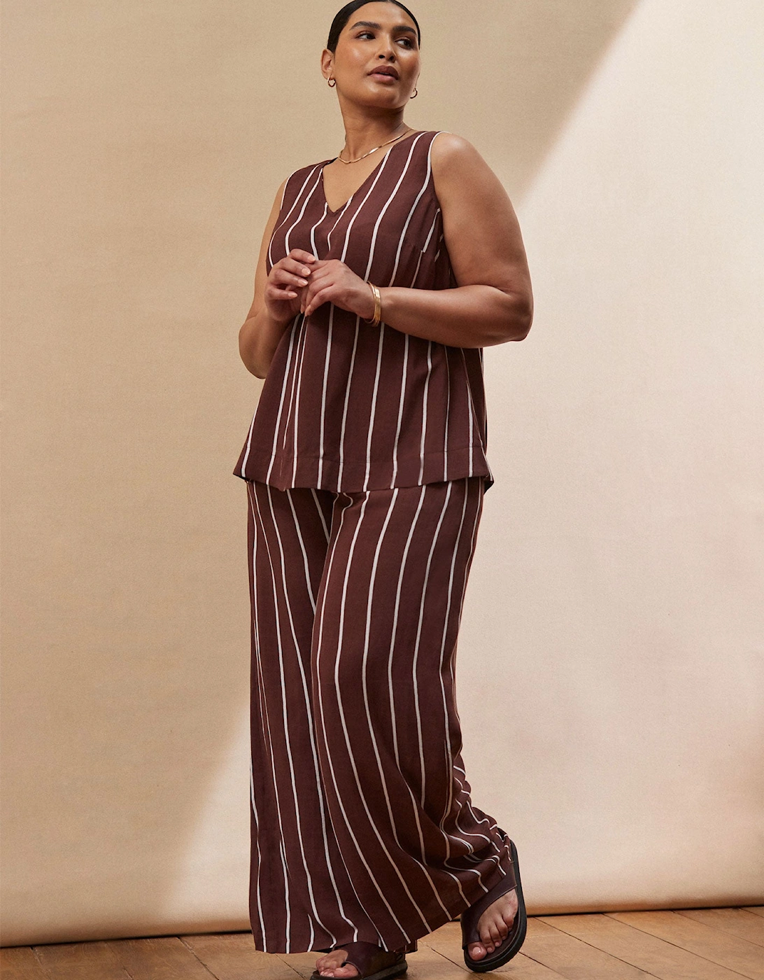 Chocolate Brown Stripe Wide Leg Trouser