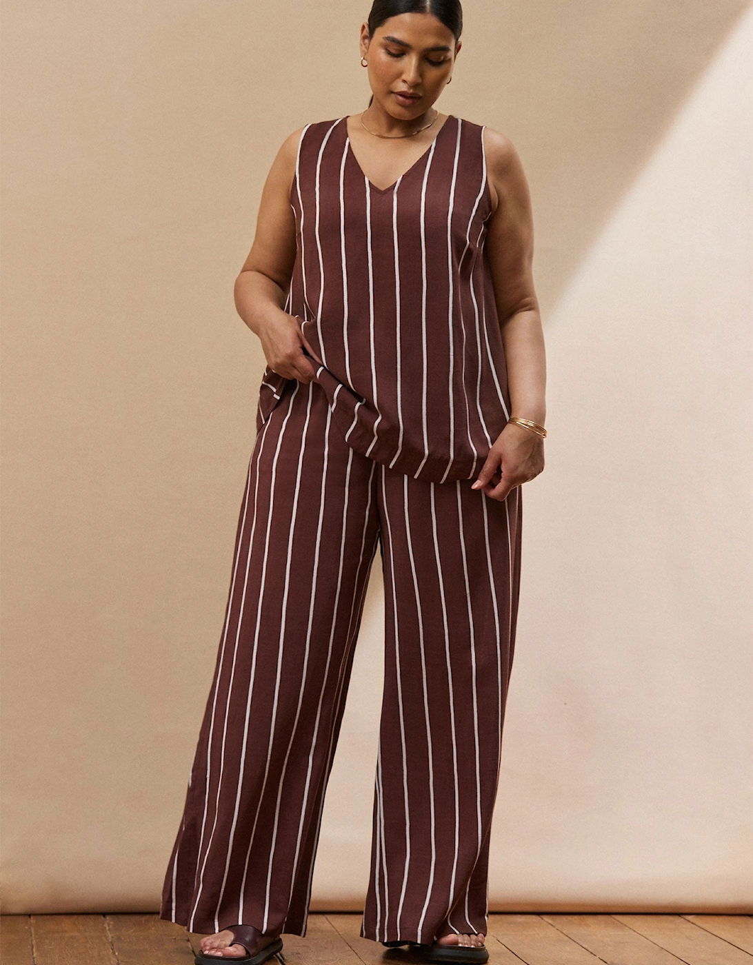 Chocolate Brown Stripe Wide Leg Trouser