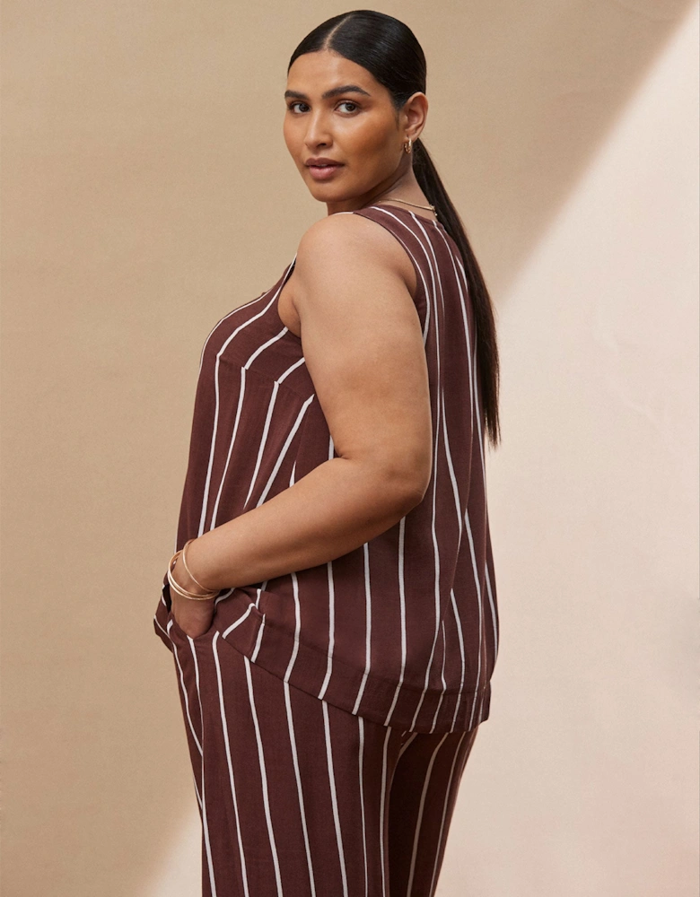 Chocolate Brown Stripe Wide Leg Trouser