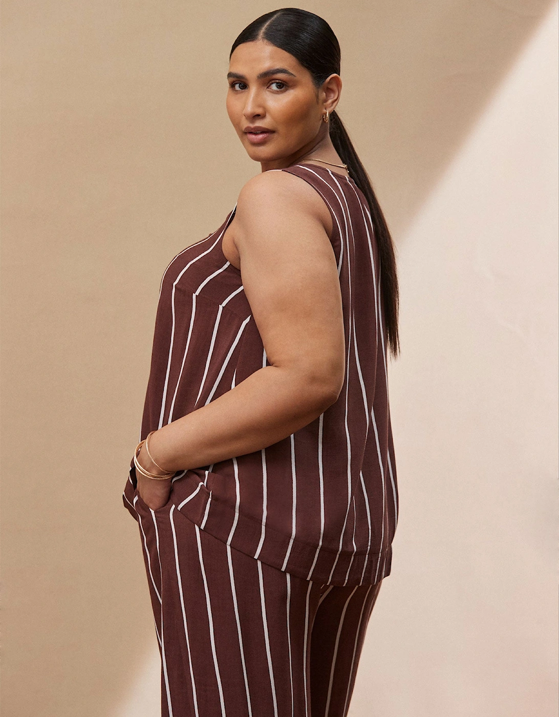 Chocolate Brown Stripe Wide Leg Trouser