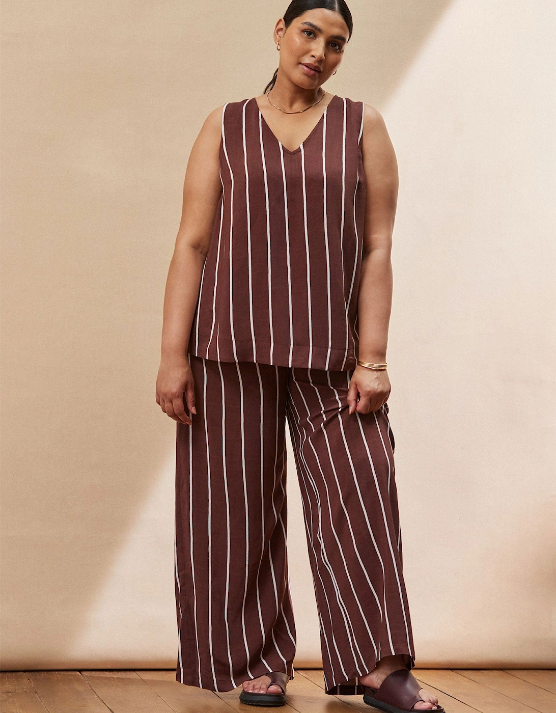 Chocolate Brown Stripe Wide Leg Trouser, 6 of 5