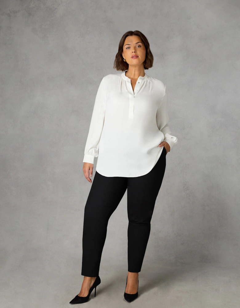 Ivory Satin Gathered Neck Blouse
