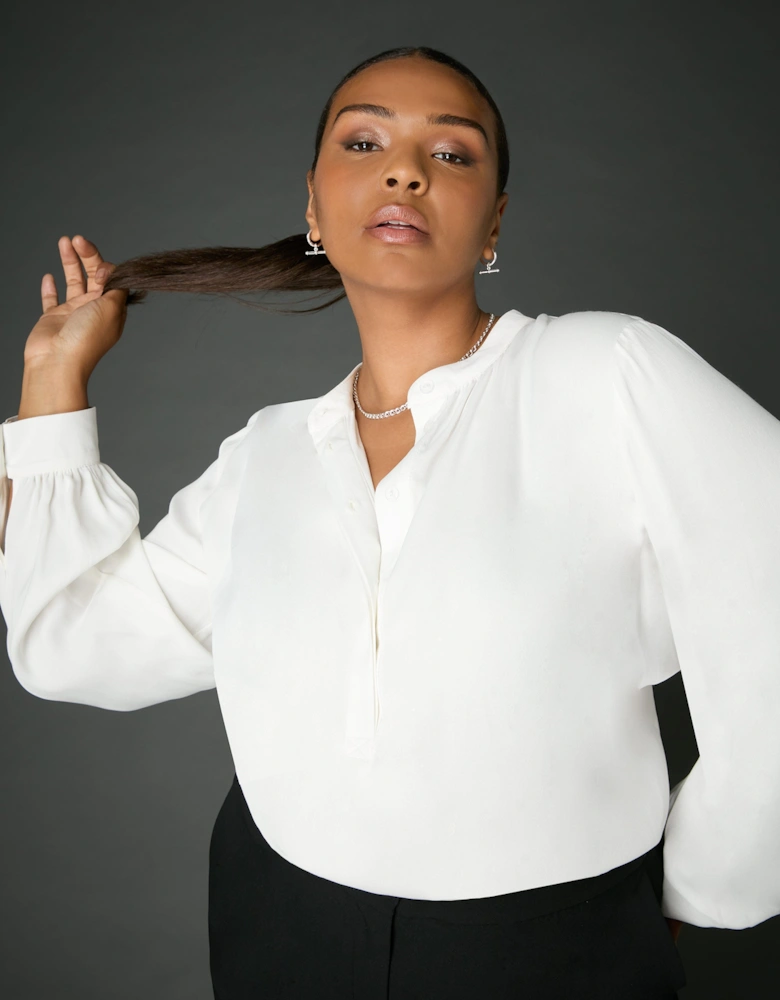 Ivory Satin Gathered Neck Blouse