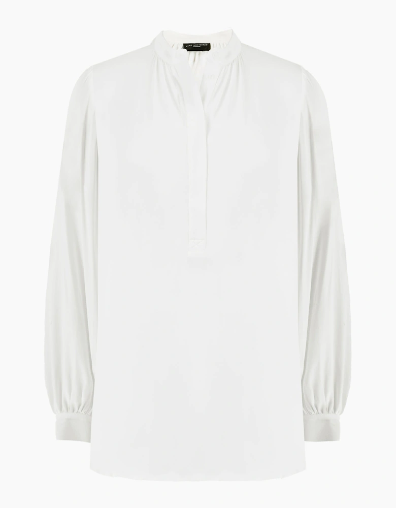 Ivory Satin Gathered Neck Blouse