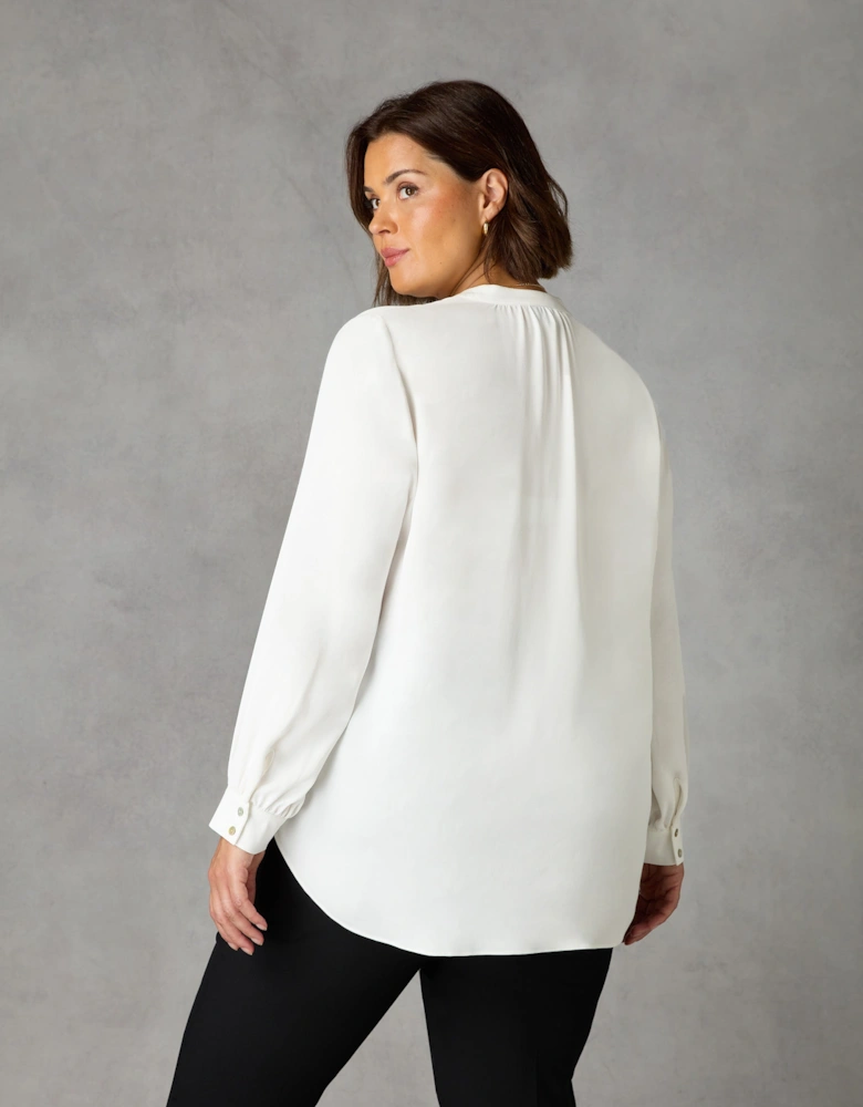 Ivory Satin Gathered Neck Blouse