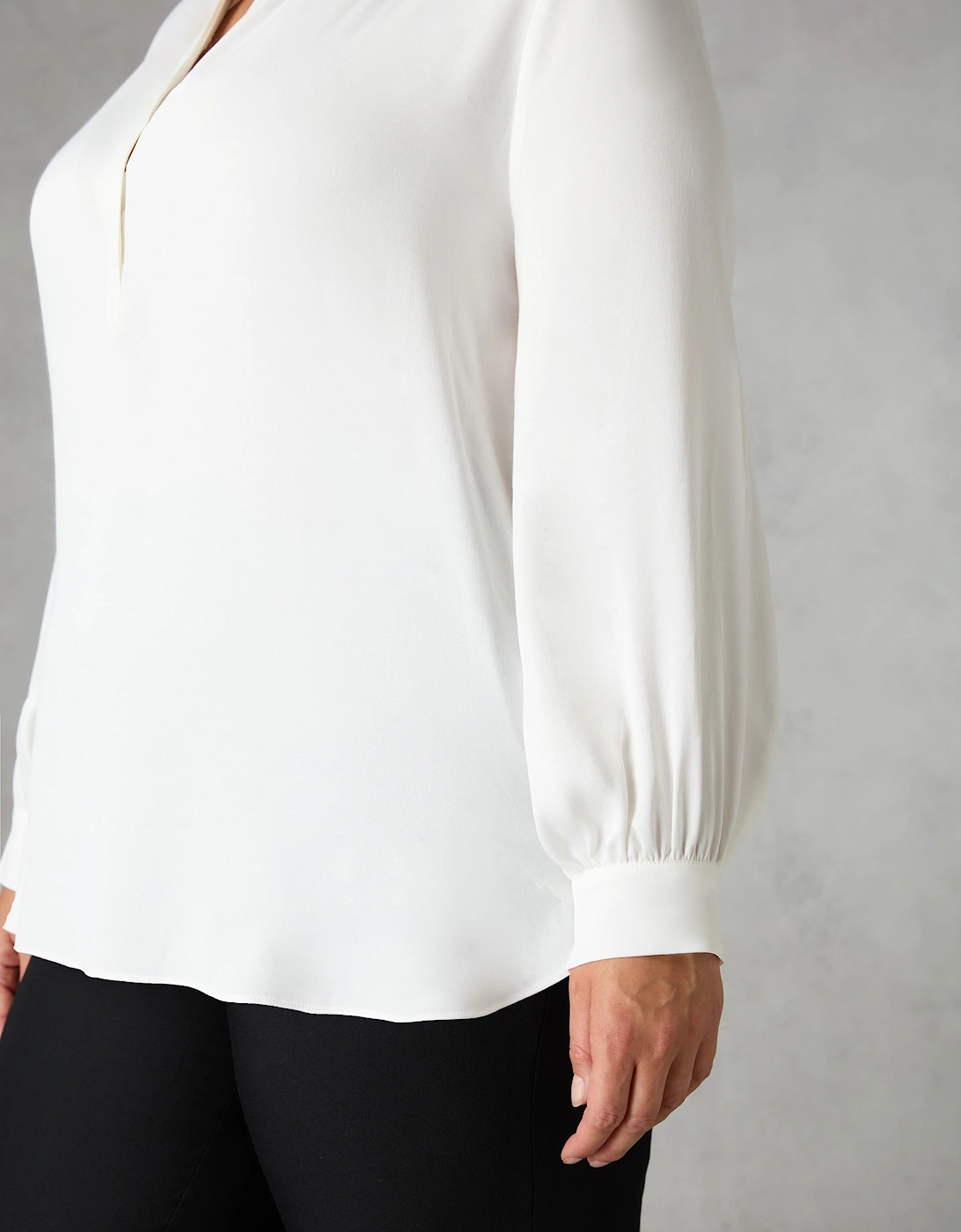 Ivory Satin Gathered Neck Blouse