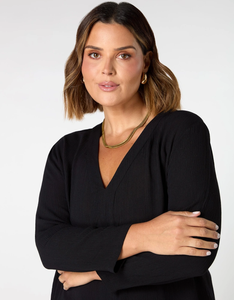 Black Crinkle Split Front Longline Tunic