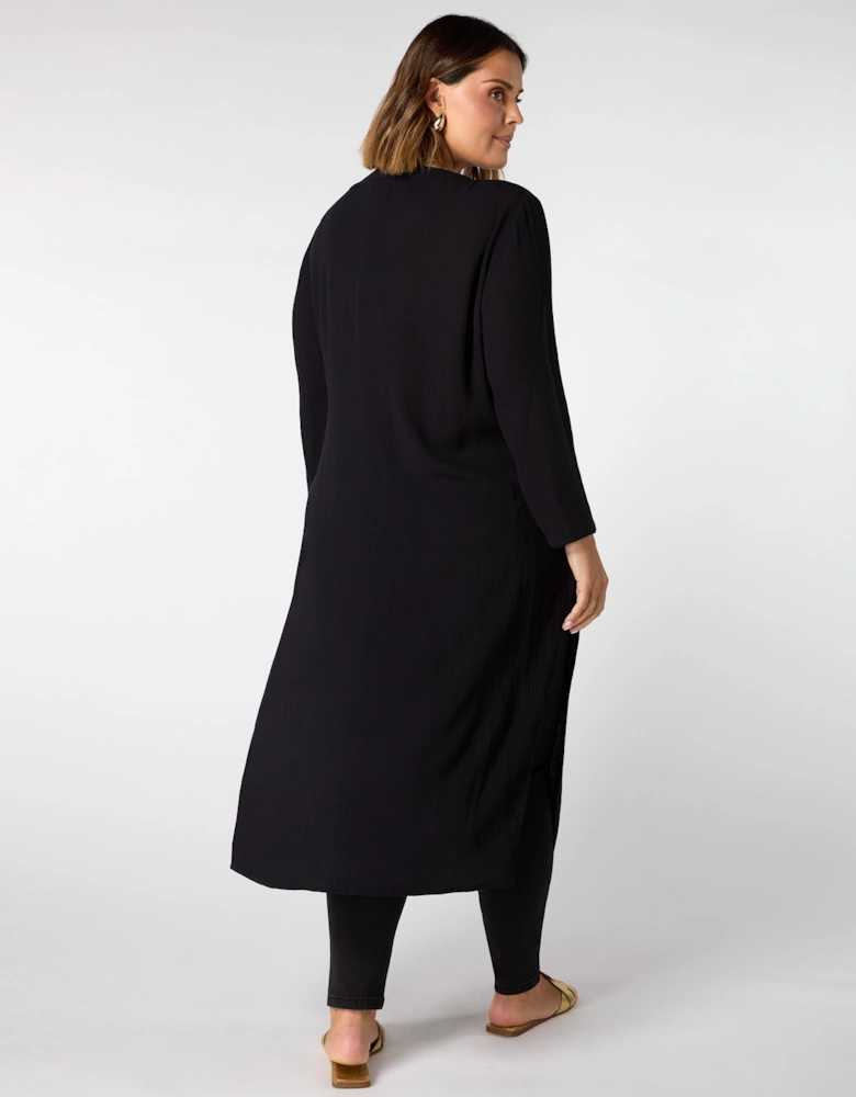 Black Crinkle Split Front Longline Tunic