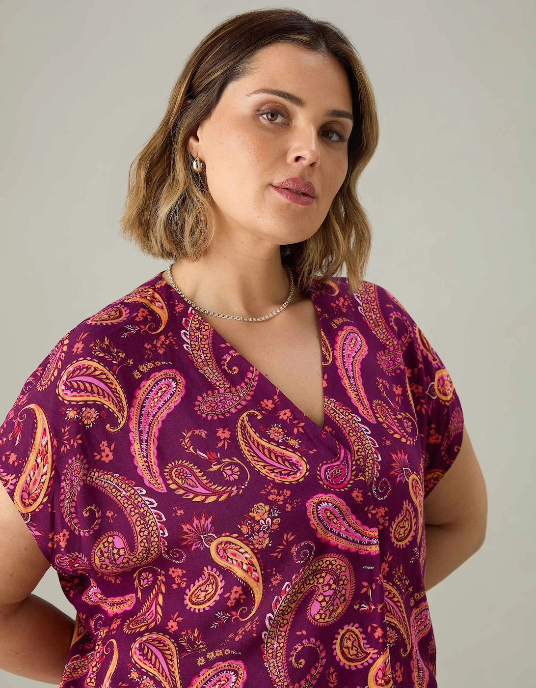 Plum Paisley Pleat Front Top
