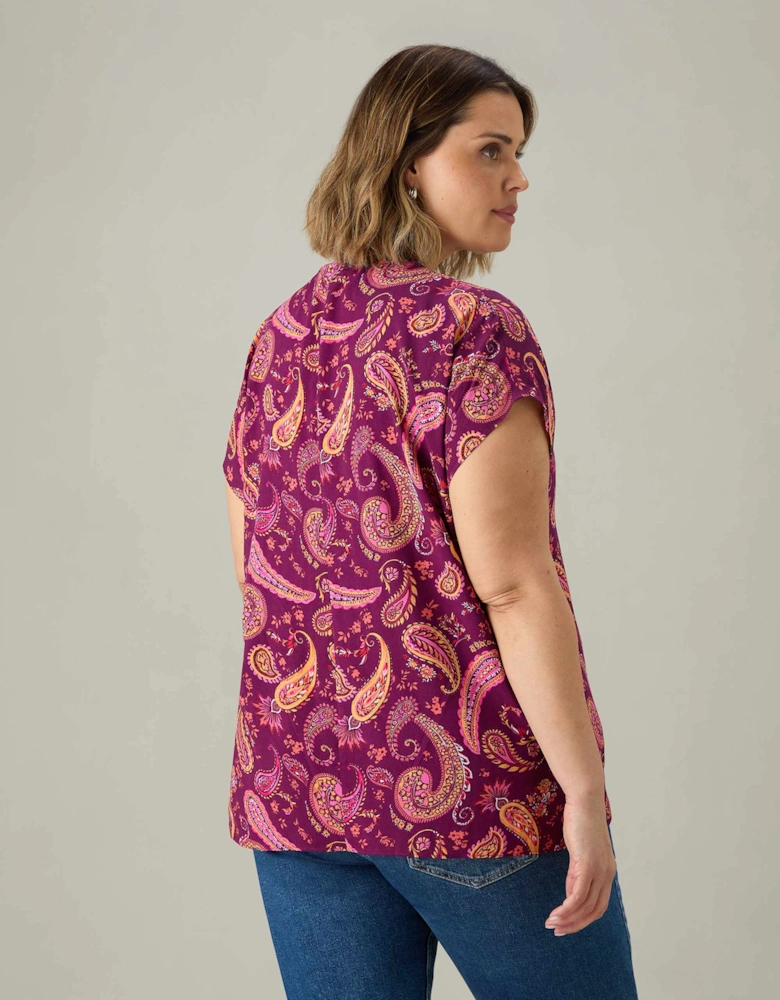 Plum Paisley Pleat Front Top