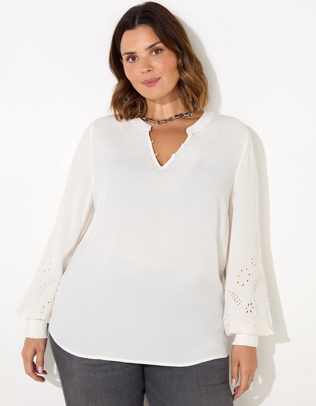 Ivory Crepe Embroidery Blouse