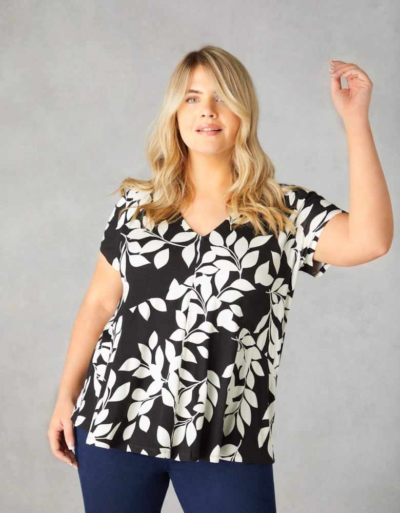 Mono Leaf Print Jersey Relaxed Top