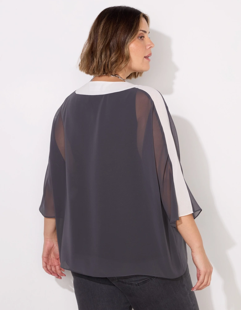 Grey V-Neck Colourblock Overlay Top
