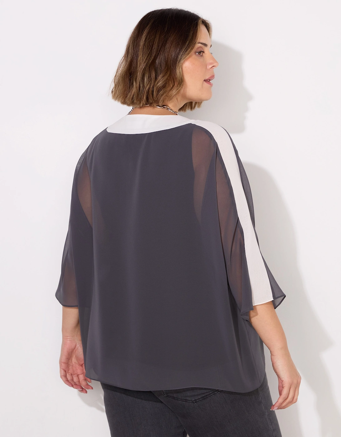 Grey V-Neck Colourblock Overlay Top