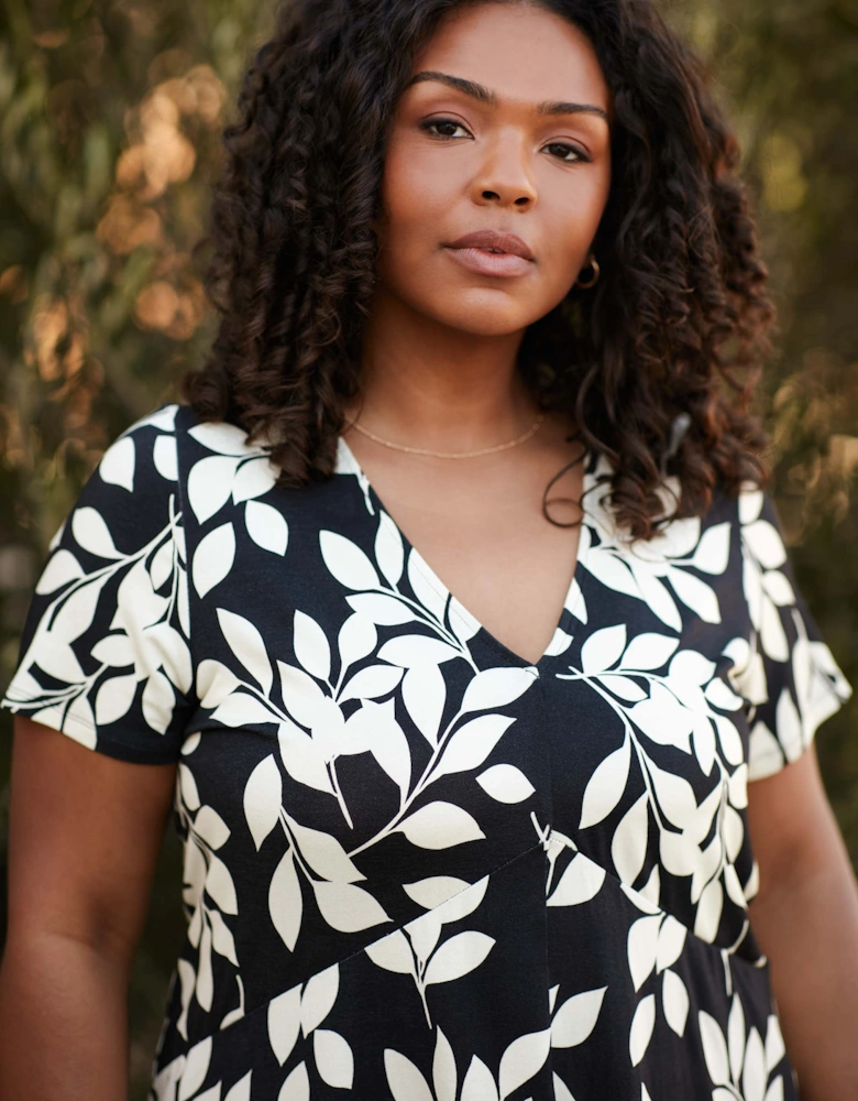 Mono Leaf Print Jersey Relaxed Top