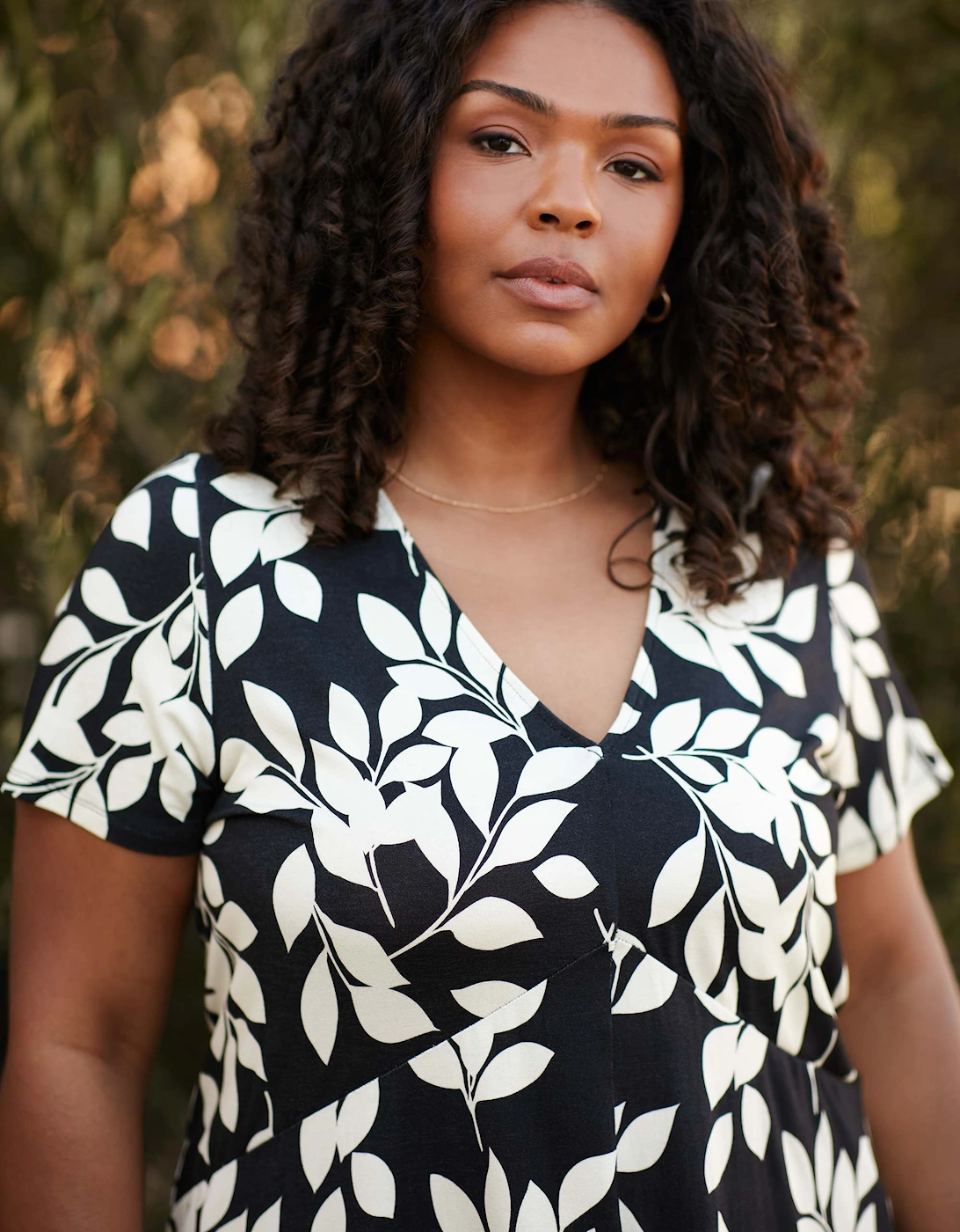 Mono Leaf Print Jersey Relaxed Top