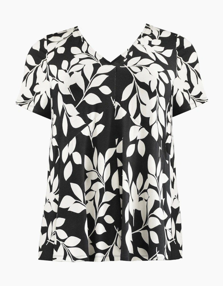 Mono Leaf Print Jersey Relaxed Top