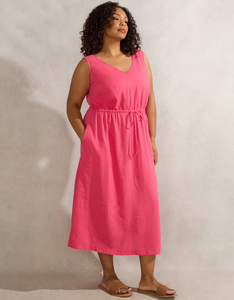 Pink Linen Blend Drawstring Dress