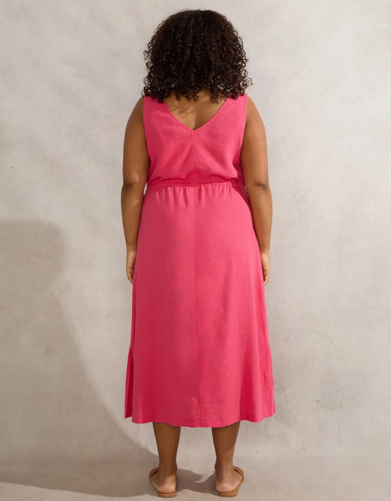 Pink Linen Blend Drawstring Dress